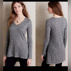 Anthropologie Ribbed V Neck Tunic Charcoal